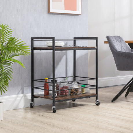 easycomfort easycomfort carrello da cucina portavivande con ruote girevoli in acciaio e legno 62x40x75cm