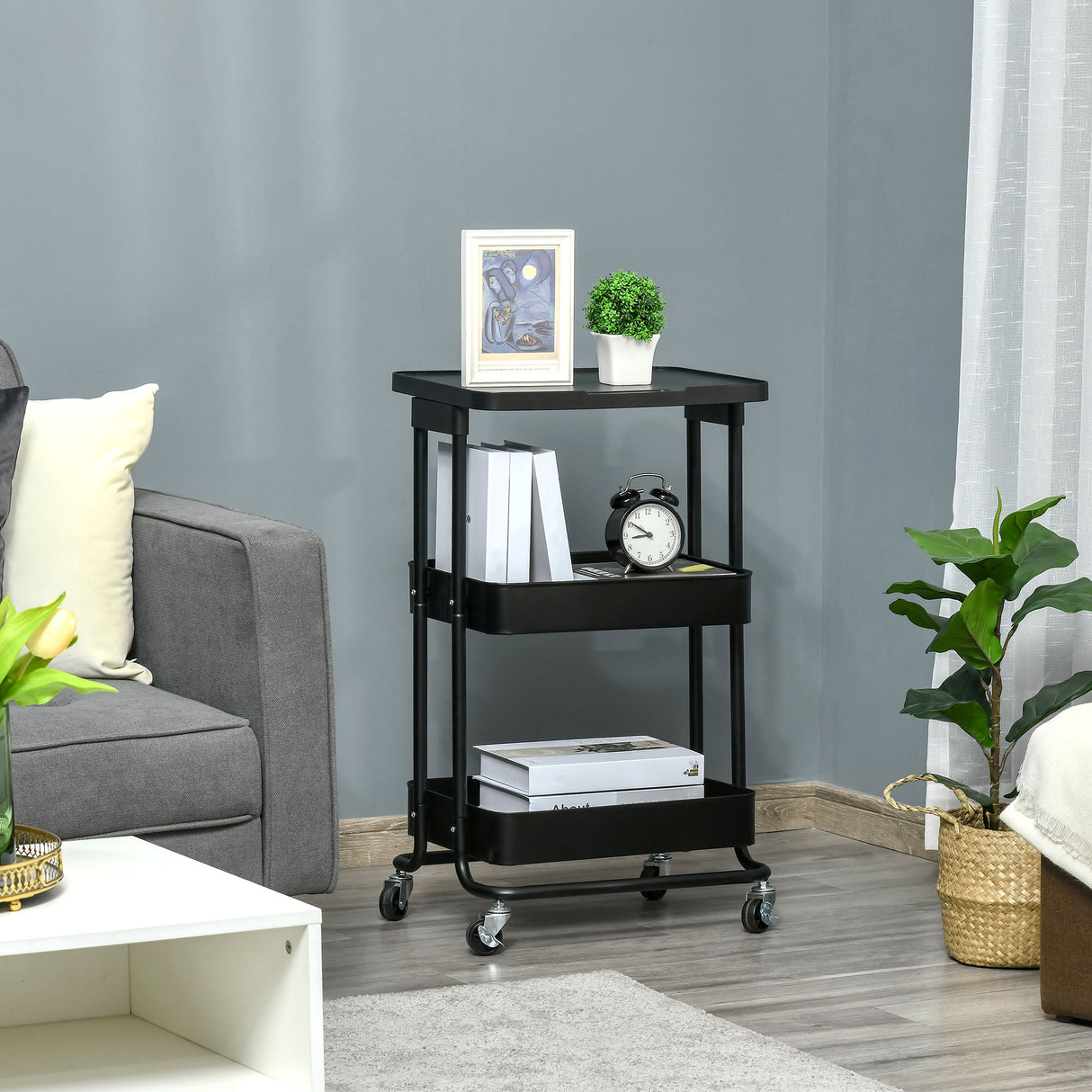 easycomfort easycomfort carrello portavivande a 3 livelli con piano dappoggio e ruote in acciaio e pp 46x34 5x76 5 cm