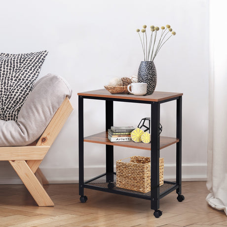 easycomfort easycomfort carrello scaffale portaoggetti con rotelle 3 ripiani stile industrial in metallo e legno nero e marrone 60 x 40 x 76 5cm ean 8054111848589