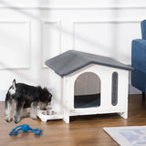 easycomfort easycomfort casetta per cani rialzata con vassoio per 2 ciotole finestre e cuscino in gommapiuma 70x64x56cm grigia e bianca
