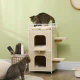 easycomfort easycomfort casetta per gatti a 3 piani con tiragraffi e superficie recintata 40x40x84 cm color legno e bianco