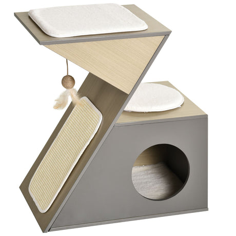 easycomfort easycomfort casetta per gatti con tiragraffi e pallina in corda sisal e legno mdf grigio e color legno ean 8054144132273