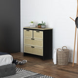 easycomfort easycomfort cassettiera 4 cassetti in truciolato e rattan per soggiorno e camera da letto 80x38x80 cm nero e color legno