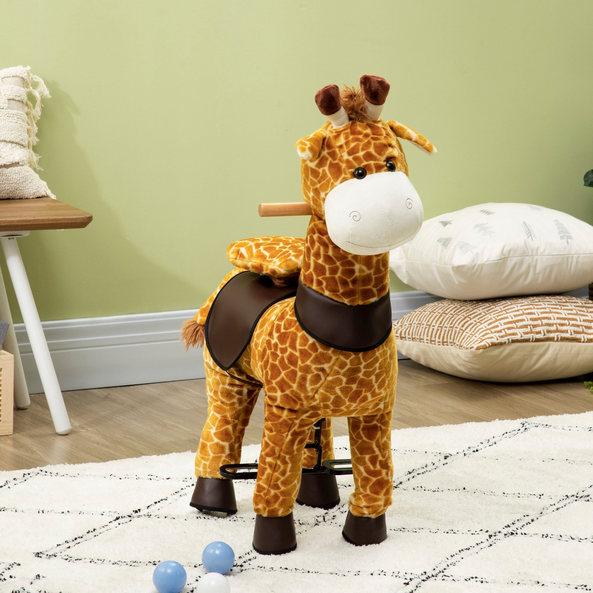 EASYCOMFORT Cavallo a Dondolo con Ruote a Forma di Giraffa per Bambini da 3-6  Anni, 70x32x87cm, Giallo