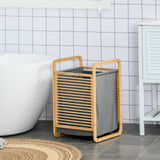 easycomfort easycomfort cesto portabiancheria con sacco rimovibile per il bagno in bambu e tessuto grigio