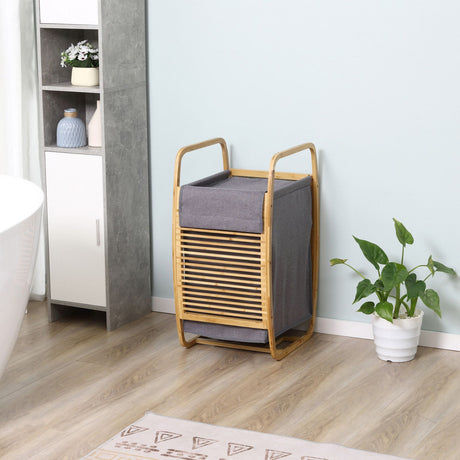 easycomfort easycomfort cesto portabiancheria in bambu con maniglie sacco in tessuto con coperchio grigio