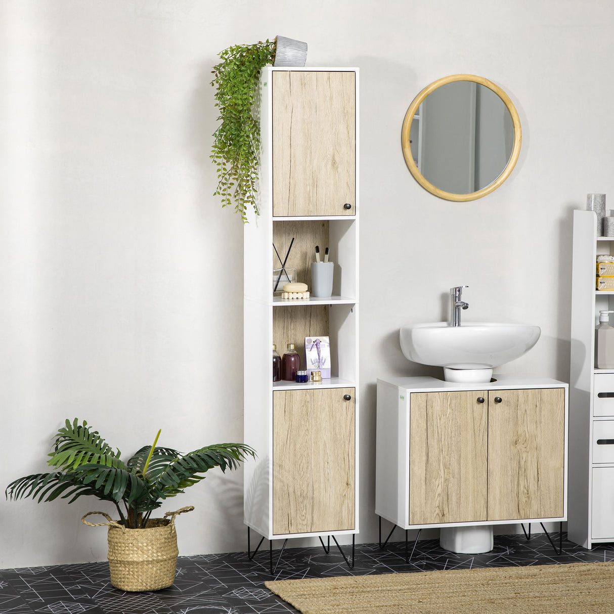 easycomfort easycomfort colonna bagno con 2 ripiani aperti e 2 armadietti in truciolato 30x31 5x169 cm bianco e color legno