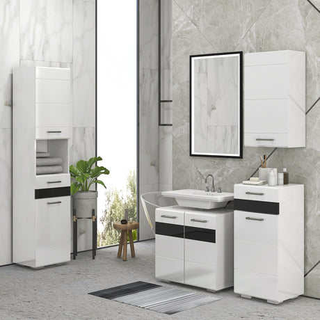 easycomfort easycomfort colonna bagno in mdf con ripiano aperto cassetto e armadietto chiuso 37x32 5x170 cm bianco