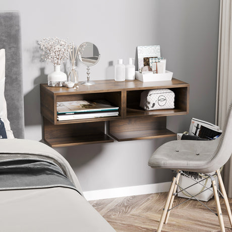 easycomfort easycomfort comodini sospesi da parete color noce set 2 pezzi in mdf con ripiano aperto e piano dappoggio 40x29 5x33 5 cm