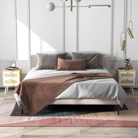 easycomfort easycomfort comodino con cassetti set 2 pezzi in truciolato e mdf in stile boho 40x40x55 cm rovere e bianco