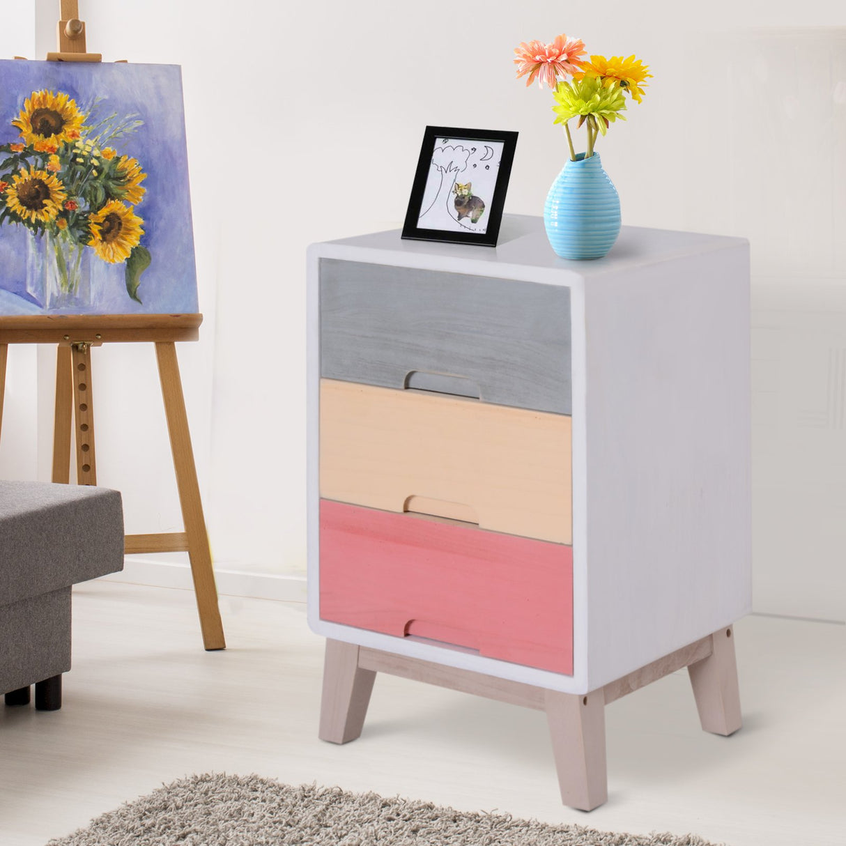 easycomfort easycomfort comodino in legno colorato 3 cassetti 30x34x51cm ean 8054111847155