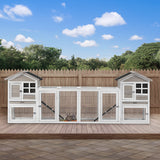 easycomfort easycomfort conigliera in legno da esterno con 2 casette area aperta recintata e rampe 259x64x92cm grigio