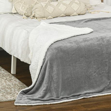 easycomfort easycomfort coperta double face in flanella 220 gsm e sherpa 260 gsm per interno ed esterno 203x152x0 5 cm grigio