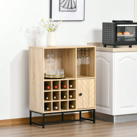 easycomfort easycomfort credenza con scomparto portabottiglie e portabicchieri base in metallo rovere