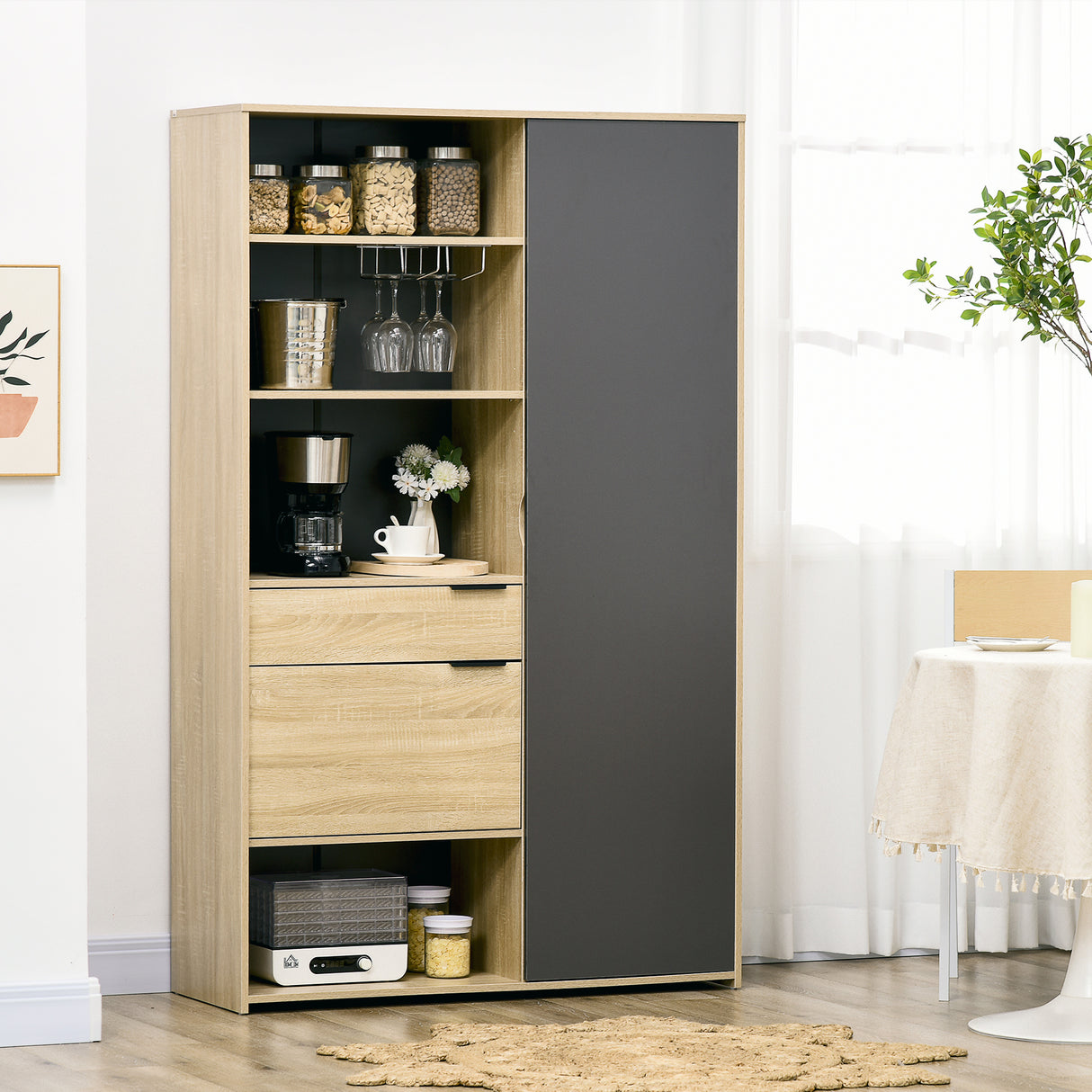easycomfort easycomfort credenza moderna con armadietto cassetto e porta calici 110x41 5x180cm legno naturale e grigio