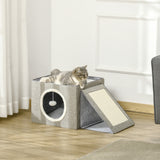 easycomfort easycomfort cuccia per gatti pieghevole e portatile casetta per gatti con pannello tiragraffi 2 cuscini e pallina in peluche e tessuto grigio