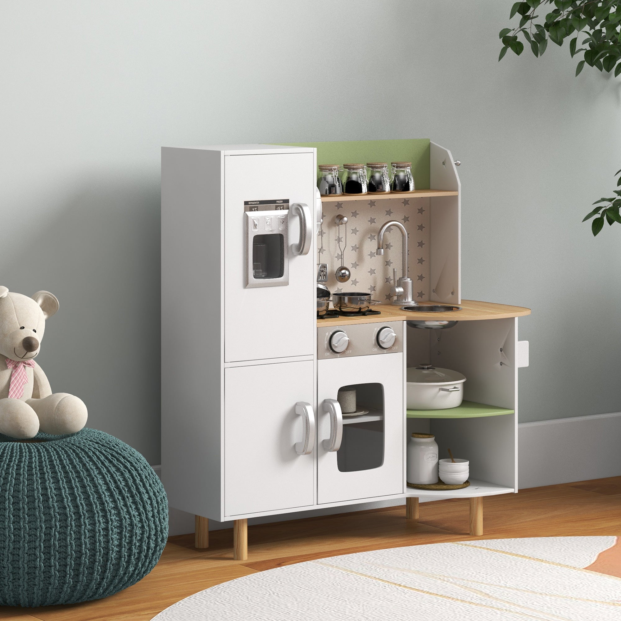 EASYCOMFORT Cucina Giocattolo per Bambini 3-6 Anni con Macchina del  Ghiaccio e Utensili, 84x34x89 cm, Bianco e Verde