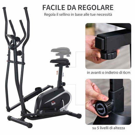 easycomfort easycomfort cyclette bici ellittica magnetica con schermo lcd 8 livelli di resistenza e sedile regolabile 103x62x151cm nero ean 8054144136714