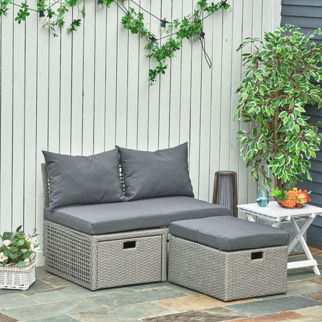 easycomfort easycomfort divano 2 posti con contenitore e pouf in rattan pe salvaspazio con cuscini grigio ean 8055776916262