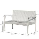easycomfort easycomfort divano da esterno 2 posti in rattan pe panchina da giardino con cuscini e braccioli 120x63x77cm bianco ean 8055776911304