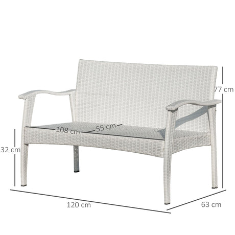 easycomfort easycomfort divano da esterno 2 posti in rattan pe panchina da giardino con cuscini e braccioli 120x63x77cm bianco ean 8055776911304