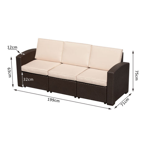 easycomfort easycomfort divano da esterno a 3 posti in pe rattan con cuscini marrone 199x71x75cm ean 8055776914978
