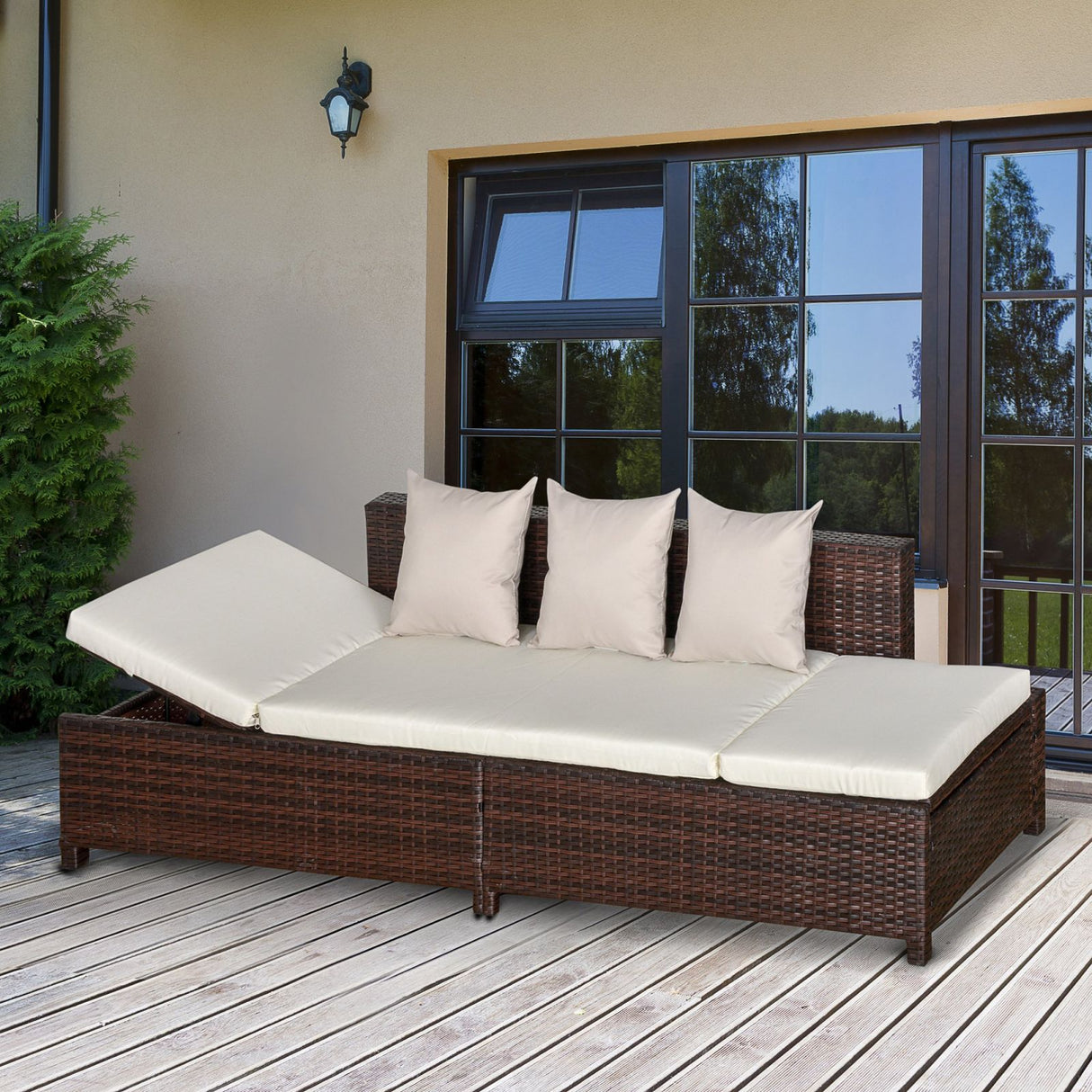 easycomfort easycomfort divano da esterno convertibile in pe rattan marrone con cuscini imbottiti crema ean 8055776916347