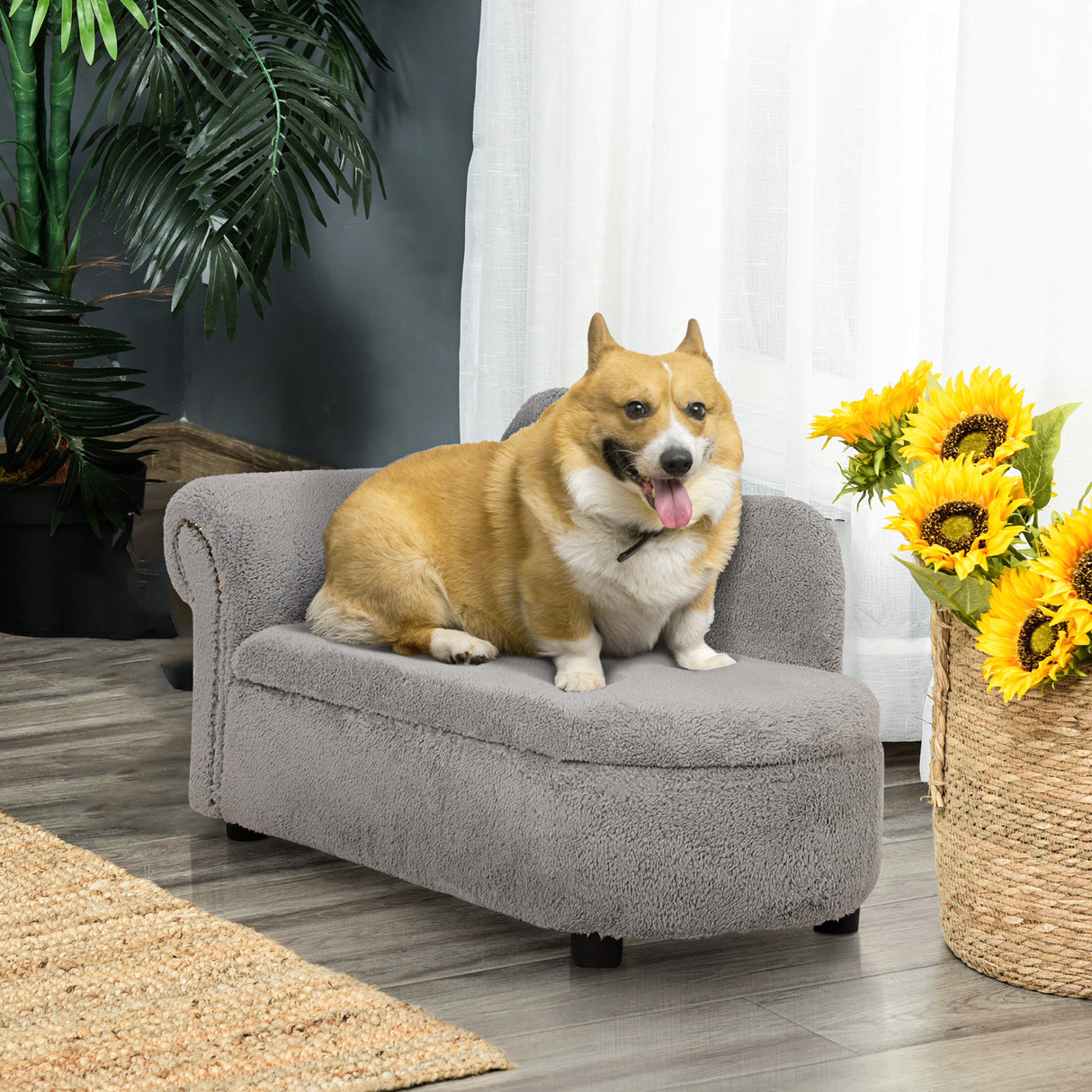 easycomfort easycomfort divano per cani e gatti con vano contenitore e rivestimento vellutato 80x40x46cm grigio scuro