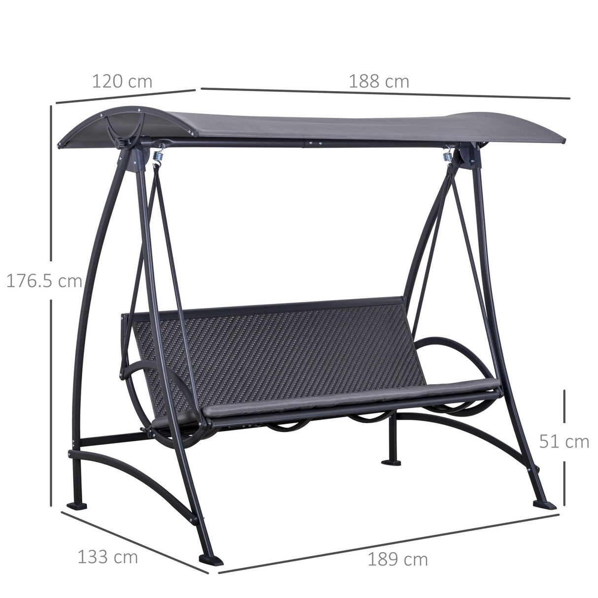 easycomfort easycomfort dondolo da giardino 3 posti in rattan pe con tettuccio regolabile e cuscino grigio