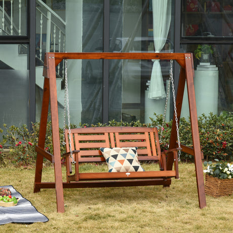 easycomfort easycomfort dondolo da giardino in legno a 2 posti con catene in metallo arredamento da esterno color teak 160x121x165cm