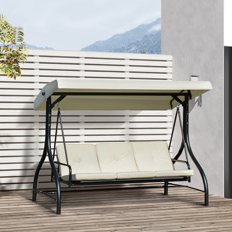 easycomfort easycomfort dondolo letto da giardino 3 posti con tettuccio regolabile metallo e poliestere beige