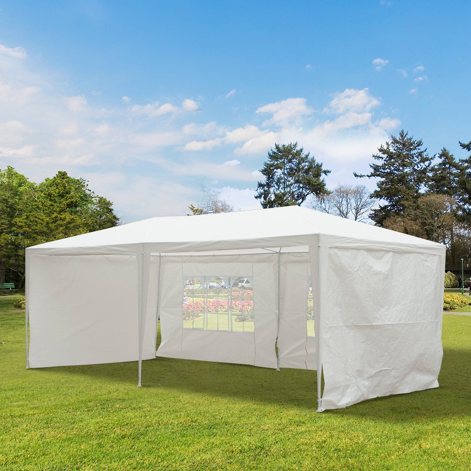 EASYCOMFORT Gazebo da Esterno Impermeabile in Acciaio e PE con Pannelli  Rimovibili, Bianco, 3x6m