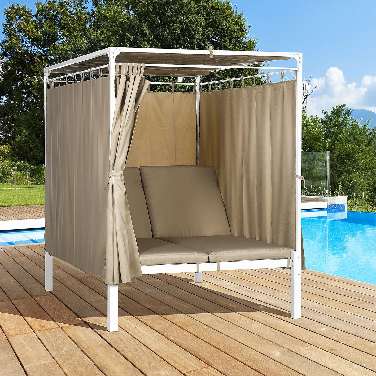 easycomfort easycomfort lettino prendisole 2 posti con tettuccio tende protettive e schienale regolabile 210x149x200 cm