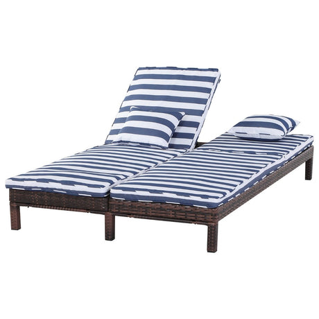 easycomfort easycomfort lettino prendisole sdraio a 2 posti in pe rattan marrone con materassino a righe bianco e blu ean 8055776913148