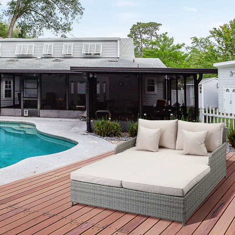 easycomfort easycomfort lettino prendisole sdraio da giardino 2 posti in rattan pe struttura in acciaio con braccioli e cuscini imbottiti 158x134x70cm grigio