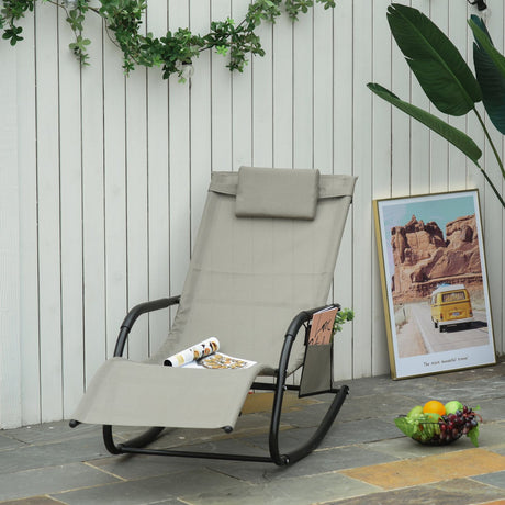 easycomfort easycomfort lettino sdraio a dondolo da giardino con poggiatesta e tasca laterale nero e grigio ean 8054144135120