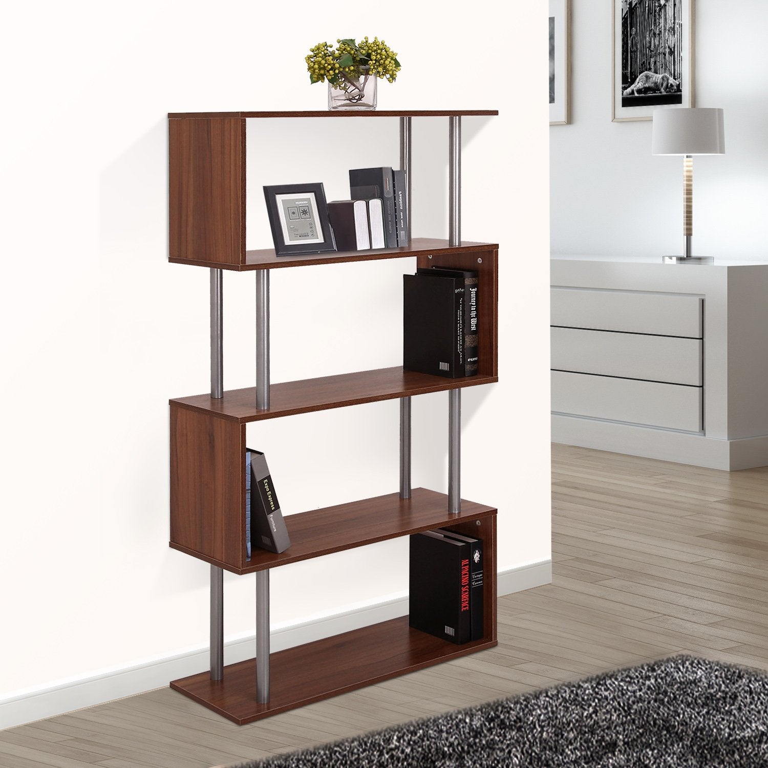 EASYCOMFORT libreria design moderna scaffale in legno da Parete in Legno,  Noce, 80x30x145cm