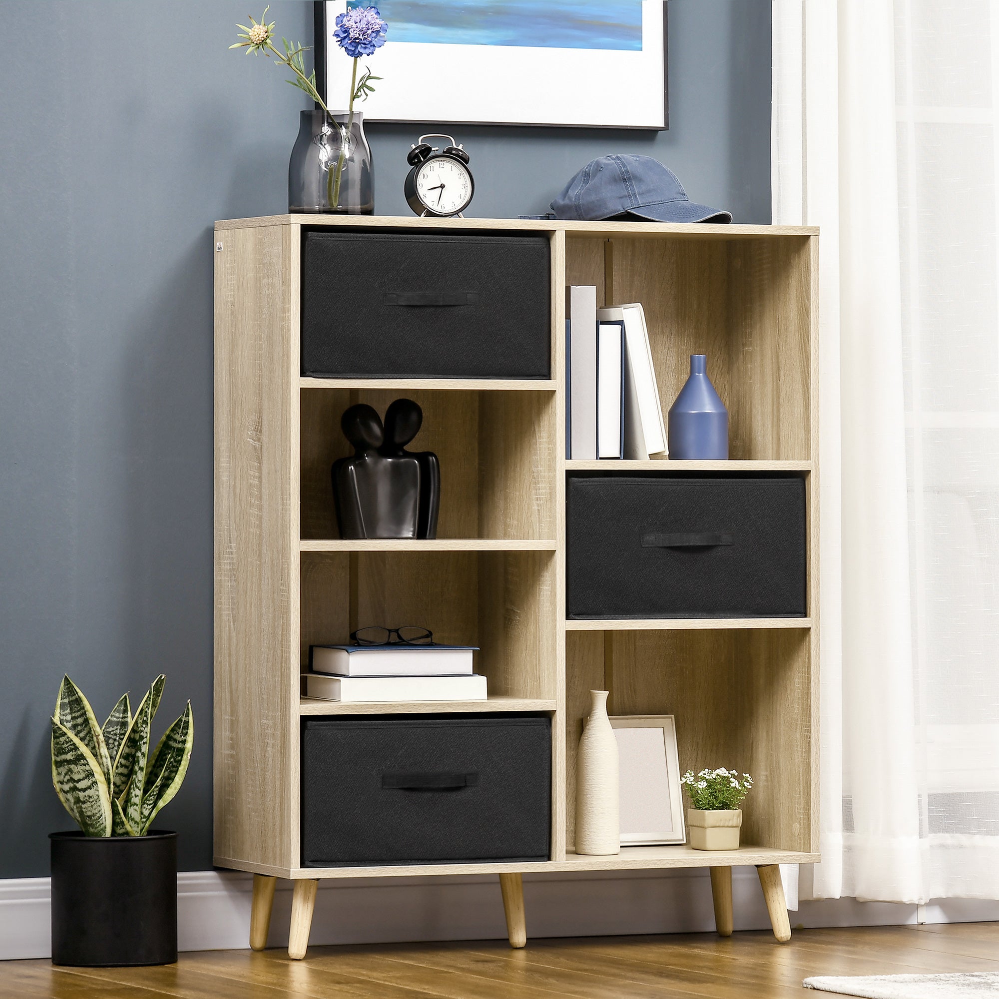 EASYCOMFORT Mobile Libreria con 4 Scaffali e 2 Cassetti in