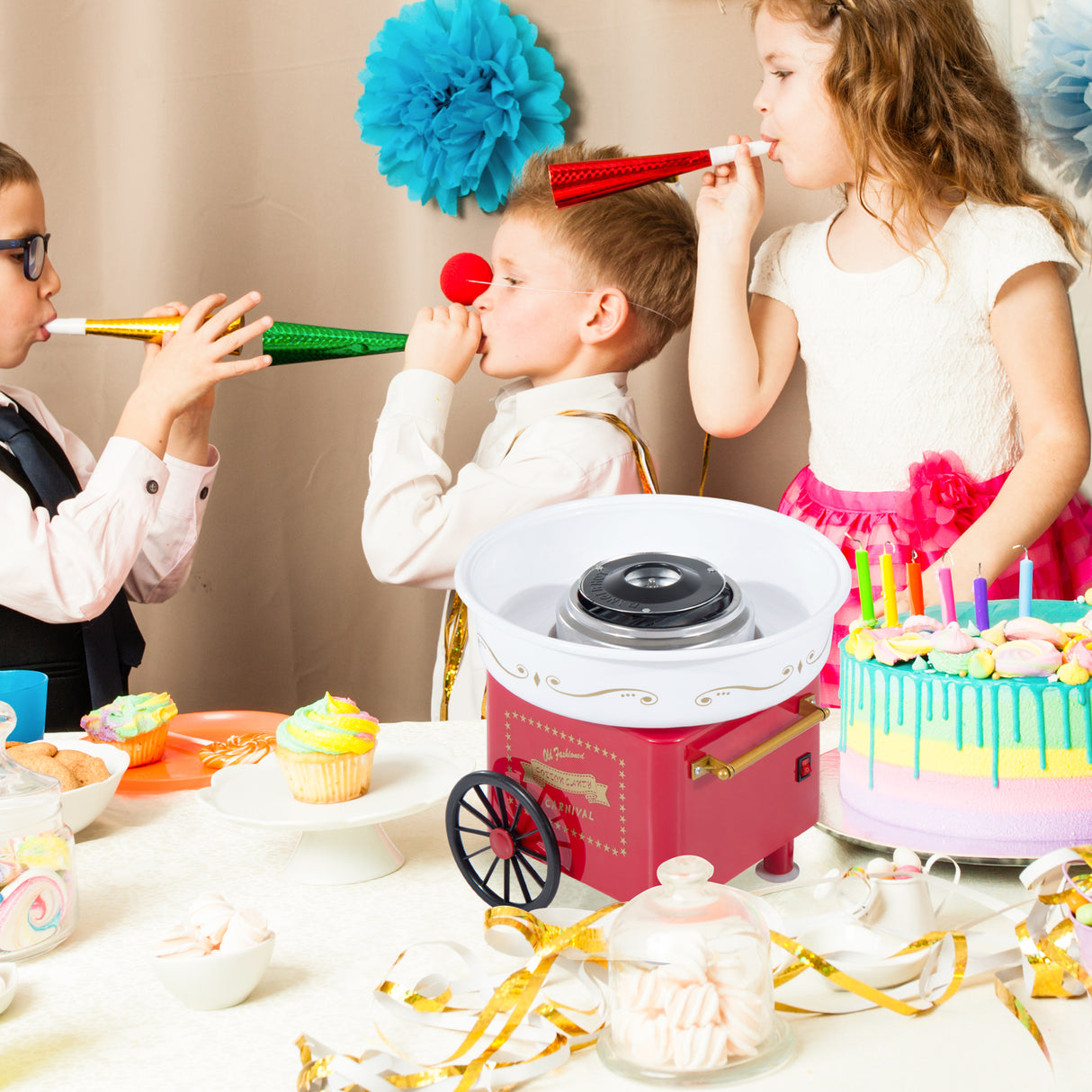 easycomfort easycomfort macchina per zucchero filato 450w con accessori 30x30x28cm rosso