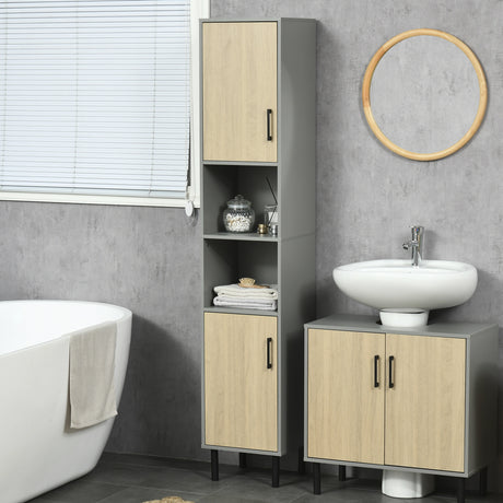 easycomfort easycomfort mobile bagno con 2 ripiani aperti in truciolato e 2 armadietti con ripiani regolabili 31 4x30x165cm