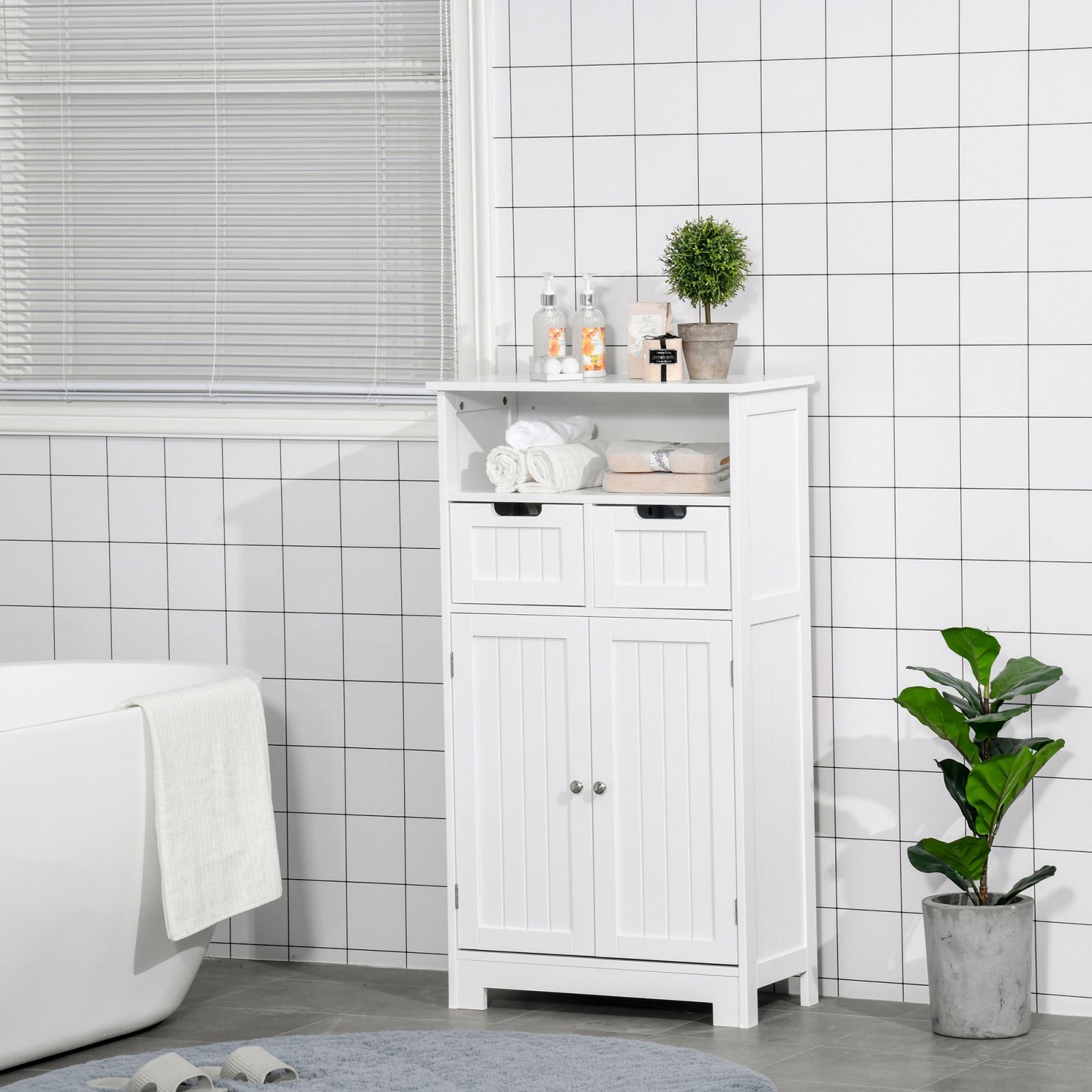 EASYCOMFORT Mobile Pensile Bagno a un'Anta con Mensola Regolabile,  41x18.5x52cm, Bianco e Grigio