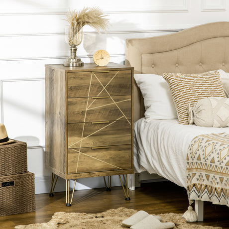 easycomfort easycomfort mobile cassettiera a 4 cassetti in legno truciolare e gambe in acciaio 48x21x79cm legno e oro