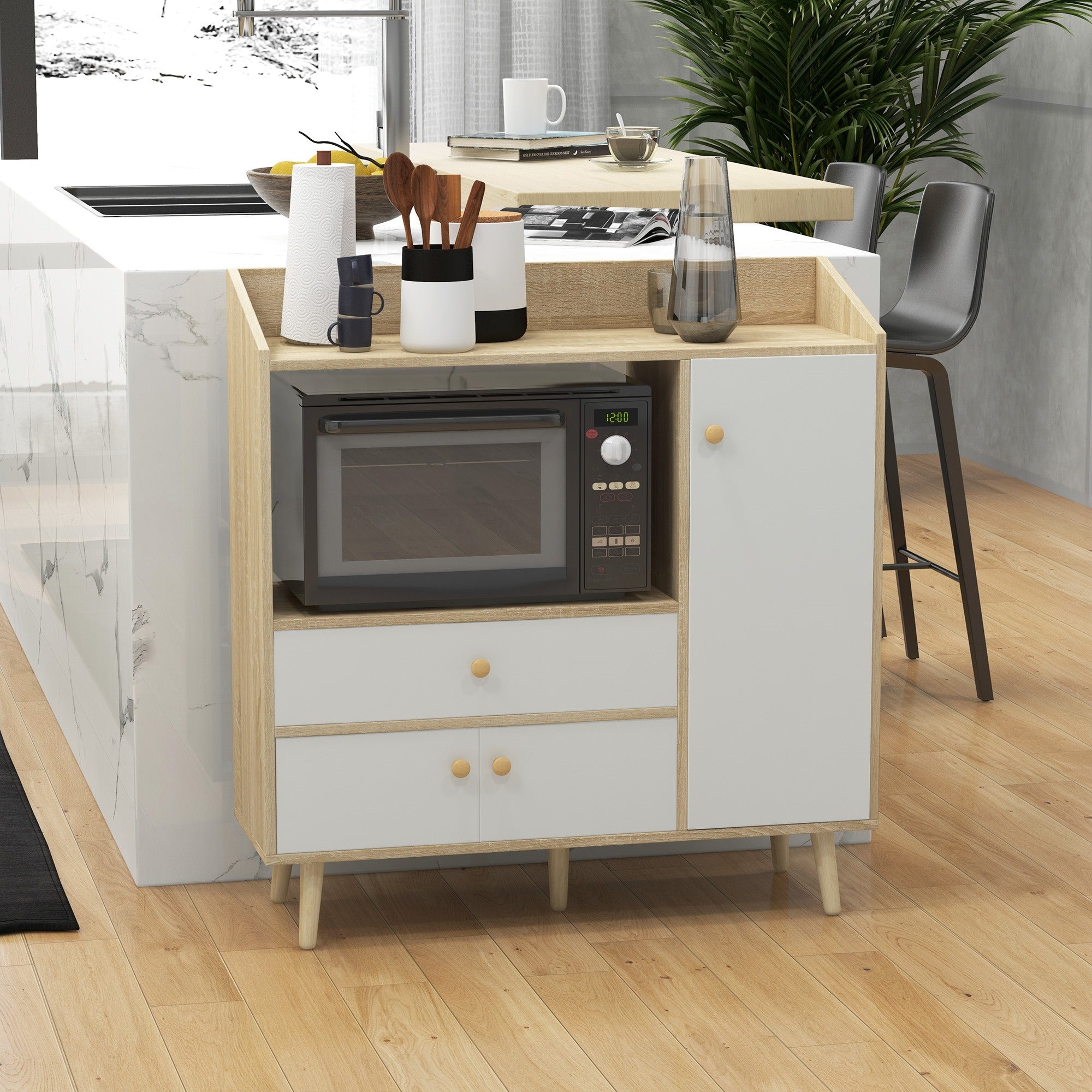 EASYCOMFORT Mobile Cucina per Microonde con 2 Armadietti e Cassetto,  90x30x94cm, in Truciolato