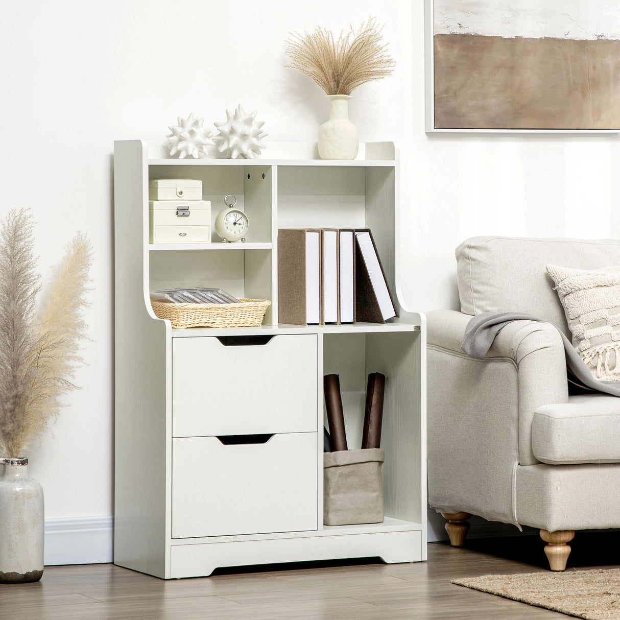 easycomfort easycomfort mobile dispensa in mdf con 2 cassetti e ripiani aperti per soggiorno ingresso e cucina 73x35x110 cm bianco