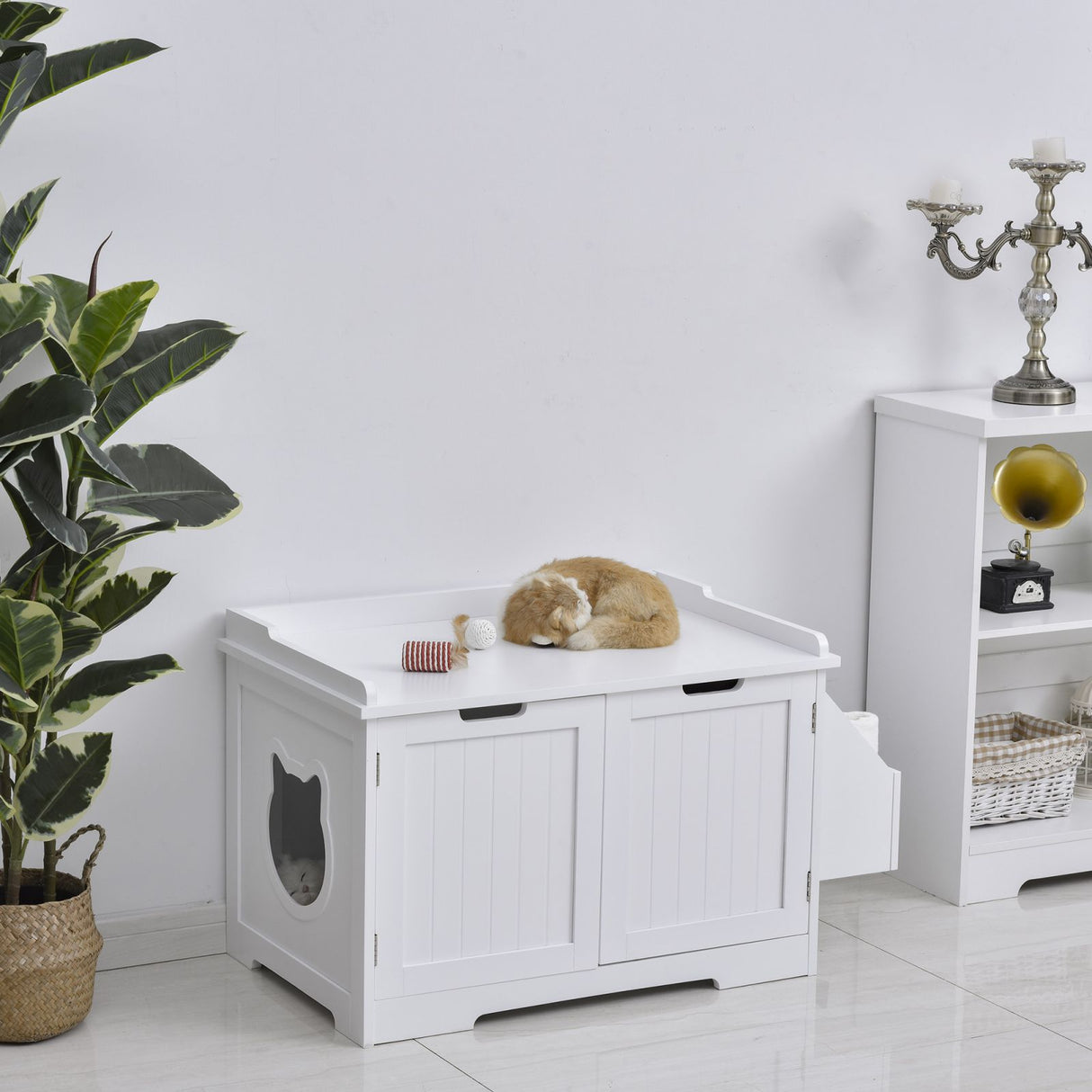 easycomfort easycomfort mobile lettiera per gatti a 2 ante con portaoggetti laterale 88 5x48x51 5cm bianco