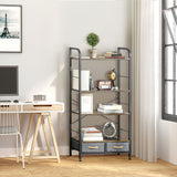 easycomfort easycomfort mobile libreria con 4 scaffali e 2 cassetti in truciolato acciaio e tessuto effetto lino 64x27 5x121 cm