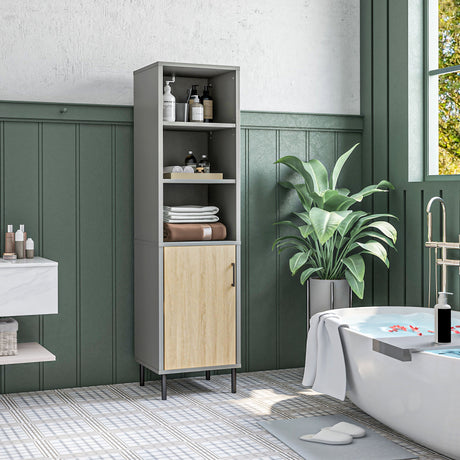 easycomfort easycomfort mobile multiuso in truciolato e metallo con 2 ripiani aperti e armadietto a 3 livelli 40x38x170cm grigio e color rovere