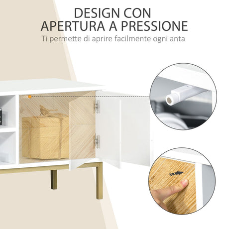 easycomfort easycomfort mobile porta tv con 2 ante in legno e vano centrale bianco e oro 120x40x44 6cm