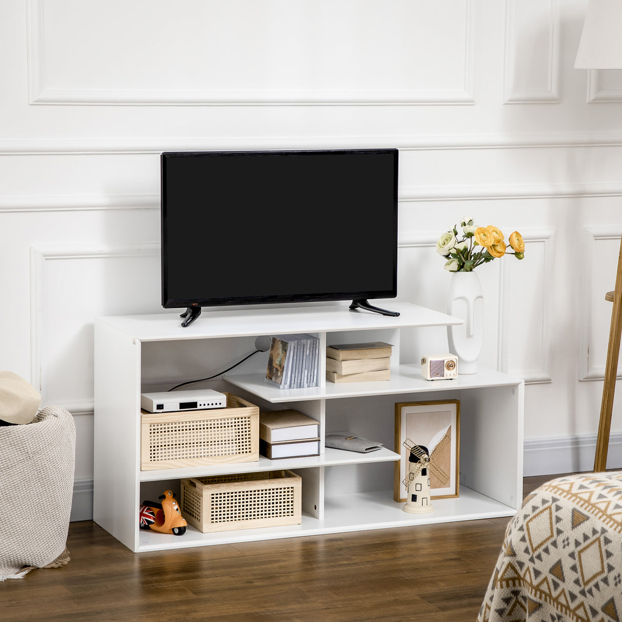 easycomfort easycomfort mobile porta tv da 32 55 con ripiani aperti in mdf 120x40x60cm bianco