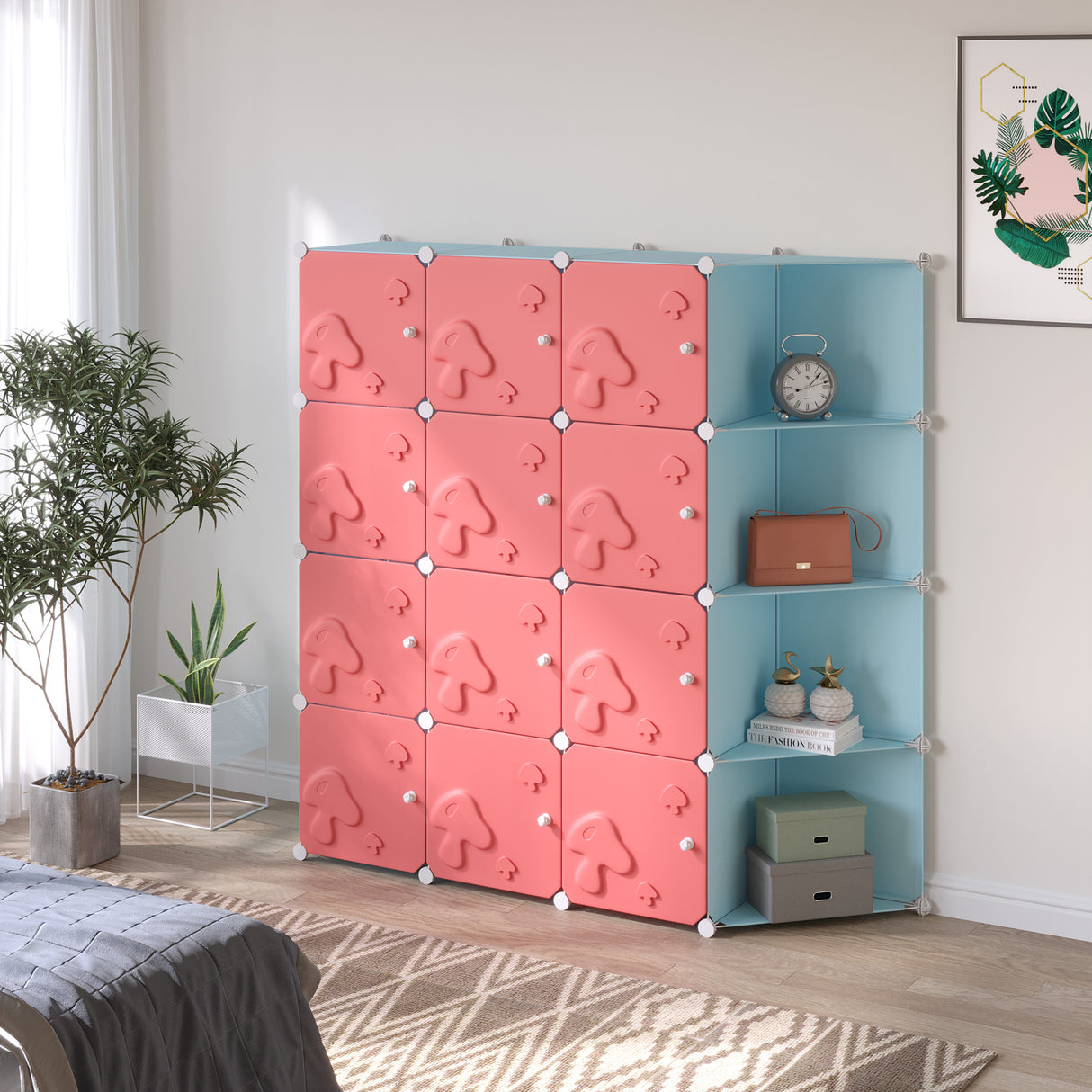 easycomfort easycomfort mobile scarpiera modulare salvaspazio a fungo 16 cubi in acciaio e pp 145x47x145 cm rosa e blu